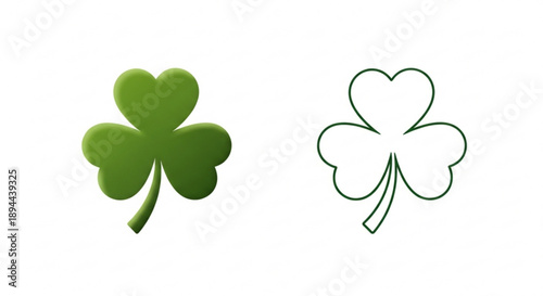 Green shamrock leaf icons with heart shaped leaves on white background