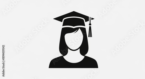 Graduated woman icon in black silhouette on white background