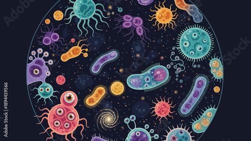 Colorful Microorganisms in a Circle Formation.