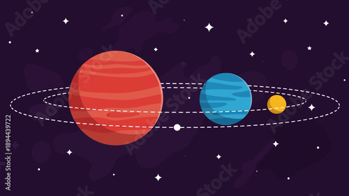 Illustration of Planets and Moons in Orbit.