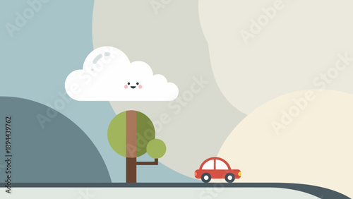 Red Car Driving on Road Illustration.