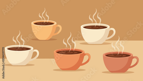 Steaming Coffee Cups in Various Colors.