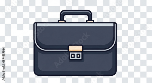 Dark blue briefcase with gold clasp and handle on transparent background