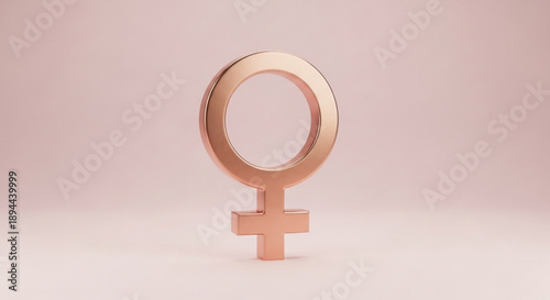 Rose gold venus symbol on soft pink background representing female empowerment and equality