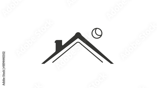 Simple icon of a house roof with a crescent moon and a chimney.