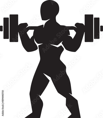 Silhouette of a muscular man lifting weights strongly