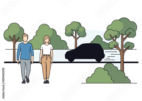 Modern Residential Community Scene with People Walking – Urban Architecture Landscape Design