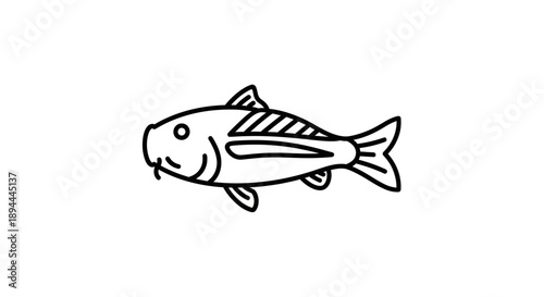 A simple line art illustration of a fish with fins and a tail, depicted in a minimalist style.