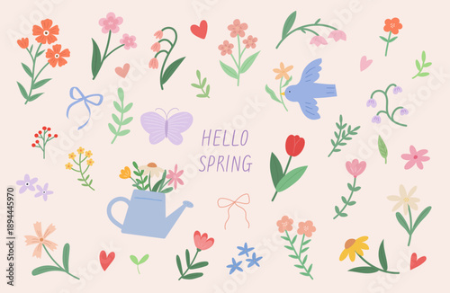 봄꽃 나비 하트 손그림 아이콘 봄 일러스트 모음