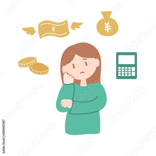お金に悩む女性のベクターイラスト