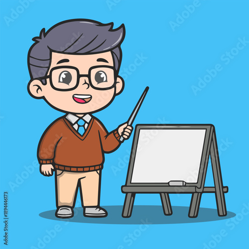 Kind teacher illustration vector icon for kids' classroom stickers, school books, and learning.