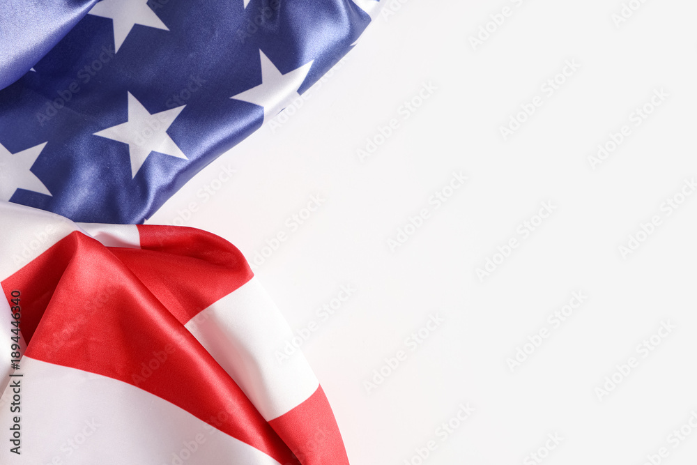 Fototapeta premium Flag of USA on light background, closeup. Memorial Day celebration