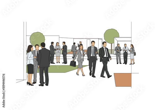 Modern Residential Community Scene with People Walking – Urban Architecture Landscape Design