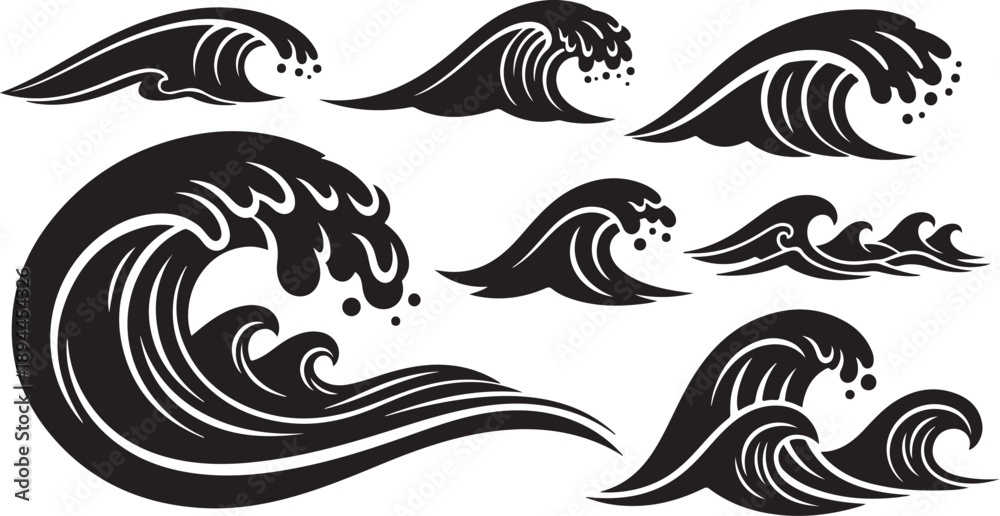 Obraz premium Black and white ocean wave vector graphics and illustrations