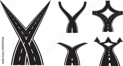 Road intersection and highway interchange illustrations set