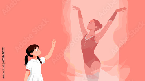 Illustration of young girl dreams about future a dancer