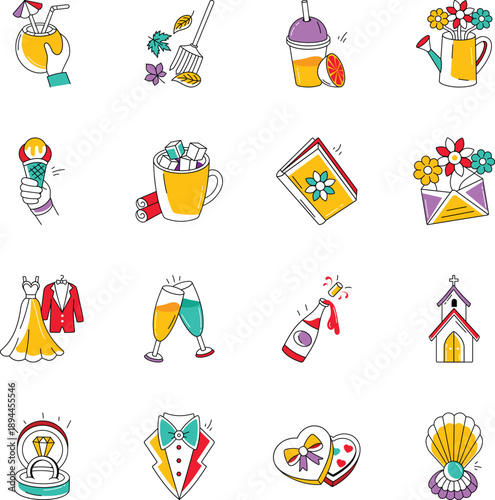 Set of Party and Culture Doodle Style Icons 


