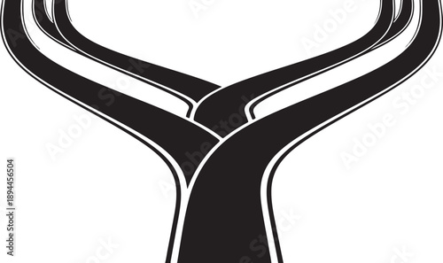Simple black and white illustration of forked road sign