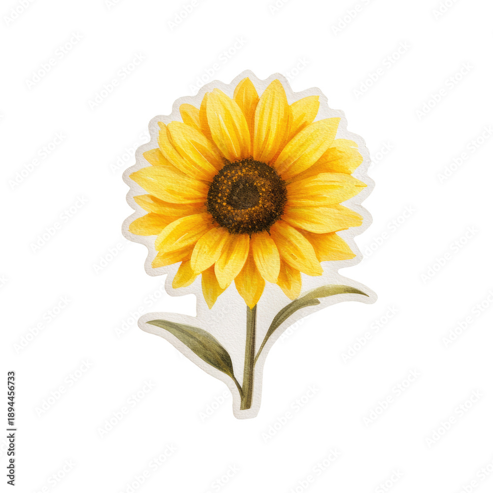 Fototapeta premium A vibrant, detailed illustration of a sunflower with yellow petals and a dark brown center