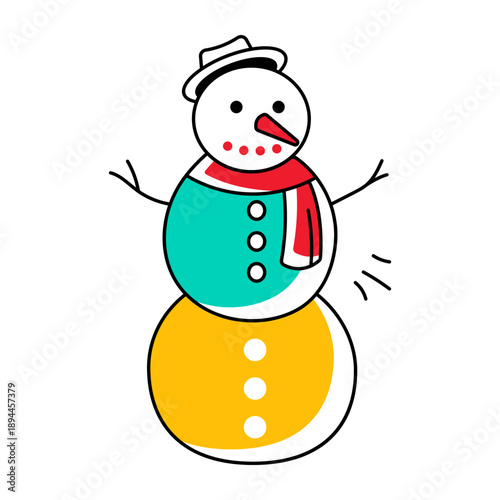 A hand drawn style icon depicting a snowman