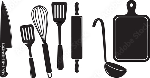 Kitchen Utensils and Tools Silhouette Set for Cooking Preparation