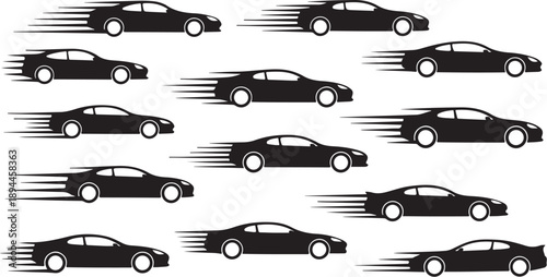 Black cars speeding in a white background illustration