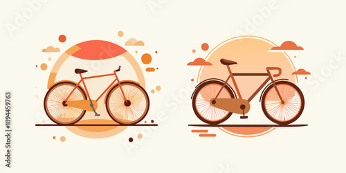 A vintage mountain bike illustration featuring a classic frame design and detailed wheel chain for sport and outdoor travel activity