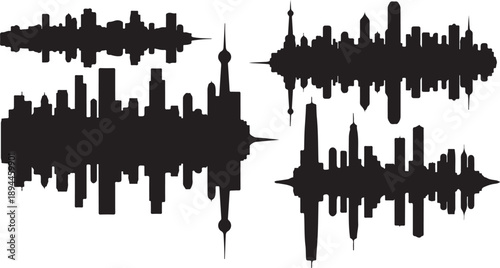 City Skyline Silhouettes Against White Background Urban Landscape
