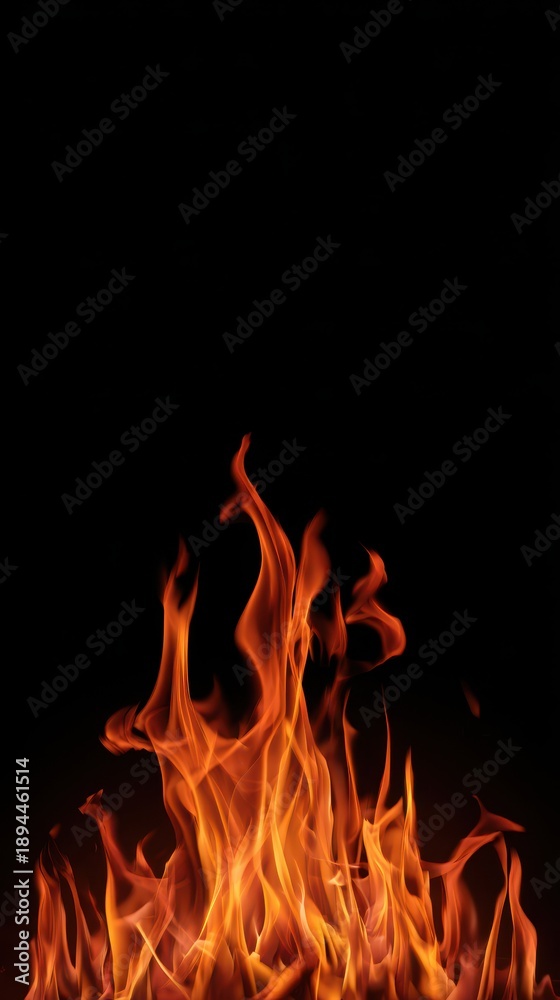Fototapeta premium High quality photo of Bright Fire Flames Burning with Intense Heat on a Solid Black Background