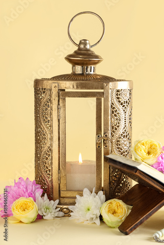 Muslim lamp with flowers an...