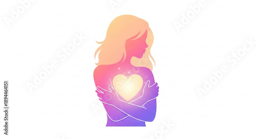 Woman holding glowing heart symbol with love and care