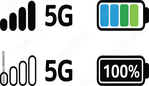 5G Network & Battery Status Icons Minimal Tech UI Symbol Set