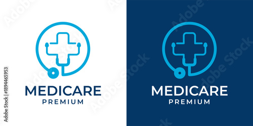 Medical Stethoscope Logo Concept. Health Consultation, Doctor, Clinic, Hospital Logo with Stethoscope and Plus or Cross Icon Symbol Vector Illustration.