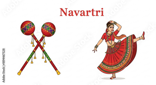 Woman dancing with traditional indian sticks navratri festival