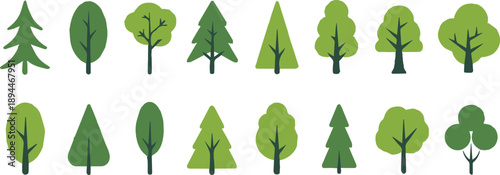 tree set of ornamental and conifer tree vectors for projects