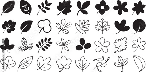 leaf icon set vector leaf silhouettes and outlines