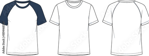 Men Short Sleeve Raglan T-Shirt Technical Fashion Illustration Sketch Template Including Front and Back View Line Art Drawing For Apparel Design and Tech Pack
