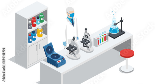 Laboratory Equipment on Workbench with Storage.