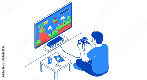 Man Playing Video Game on Computer.