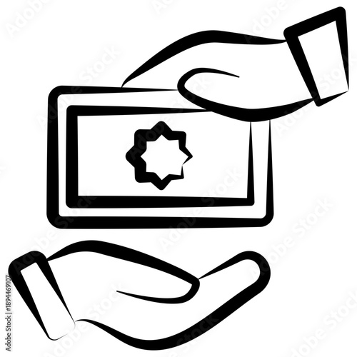 Almsgiving Outline Hand Drawn Icon, Mini Illustration For Modern Concept, Print, Ui, Ux Kit, Web And App Development. Vector Related To Ramadan, Eid Al-Fitr, Eid Al-Adha And More