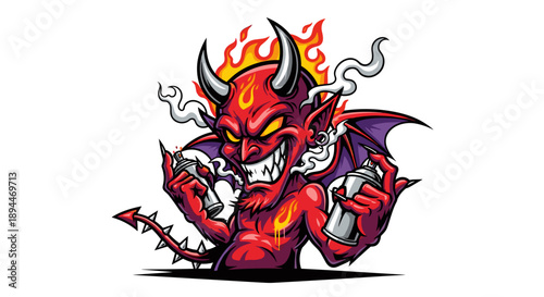 Red Demon with Horns and Flames.
