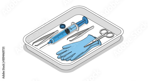 Sterile Medical Instruments in Tray.