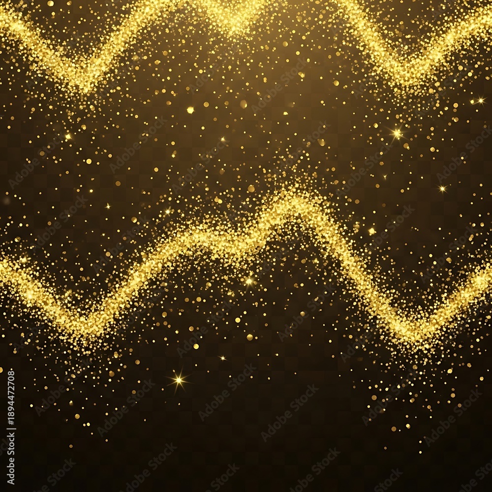 Fototapeta premium Golden Glitter Waves on Dark Background for Festive Designs.