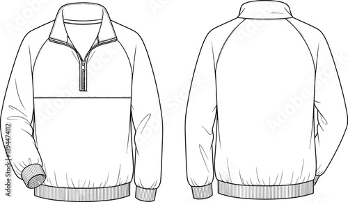 Technical flat fashion sketch of women light blue flare denim jeans featuring front and back views with pocket details for apparel design and manufacturing