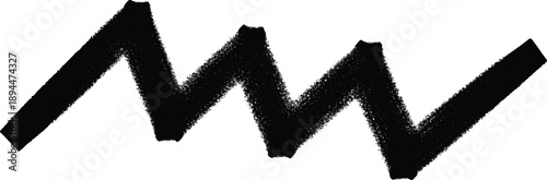 Bold black zigzag brushstroke with rough texture and sharp angles, abstract pattern symbolizing fluctuation, energy, and expressive graphic motion.