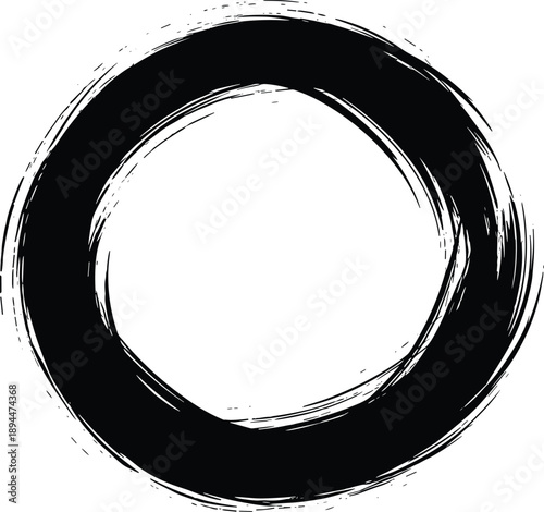 Brushstroke enso circle silhouette with textured black ink for Zen, mindfulness, elegance, and expressive design themes