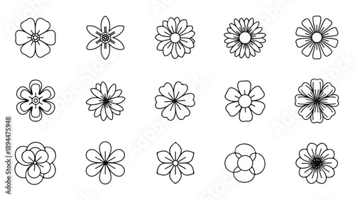 Minimalist Simple Line Flower Icons Set Collection Vector Illustration