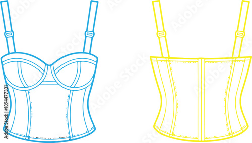 Bustier Lingerie Flat Template  Underwire Cups & Adjustable Straps Fashion Sketch