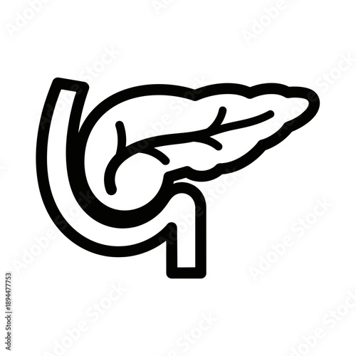 line black and white icon of pancreas, clean thick line, minimal anatomy detais