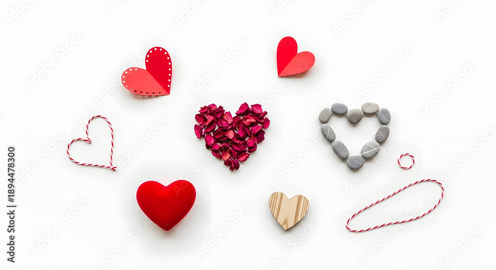 Fototapeta premium Collection of decorative hearts in various materials and designs